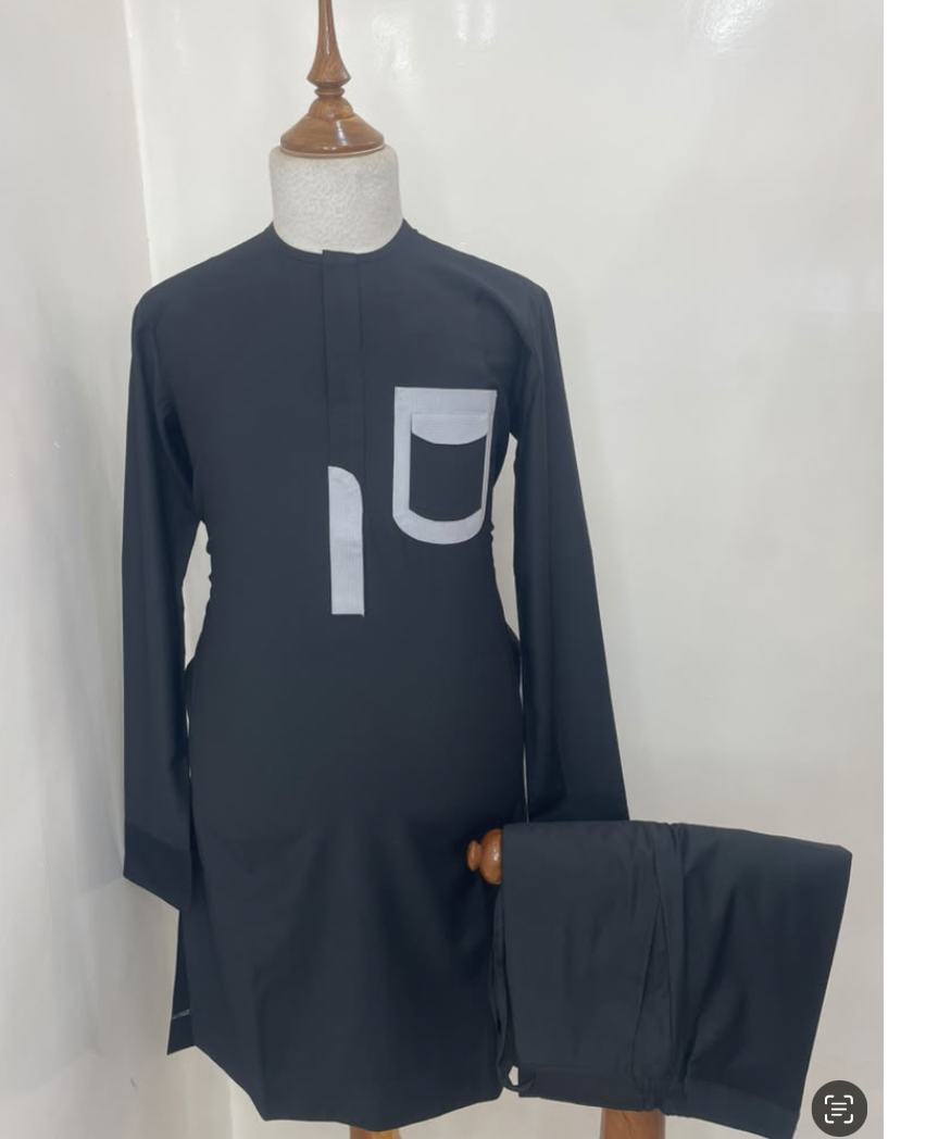 Ensemble africain homme — bleu, coupe simple deux tons — photo réelle fournie par la boutique
